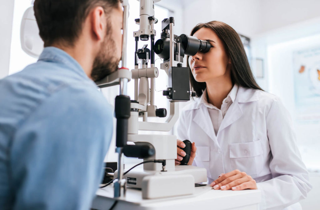 An American doctor practices optometry in a clinic abroad