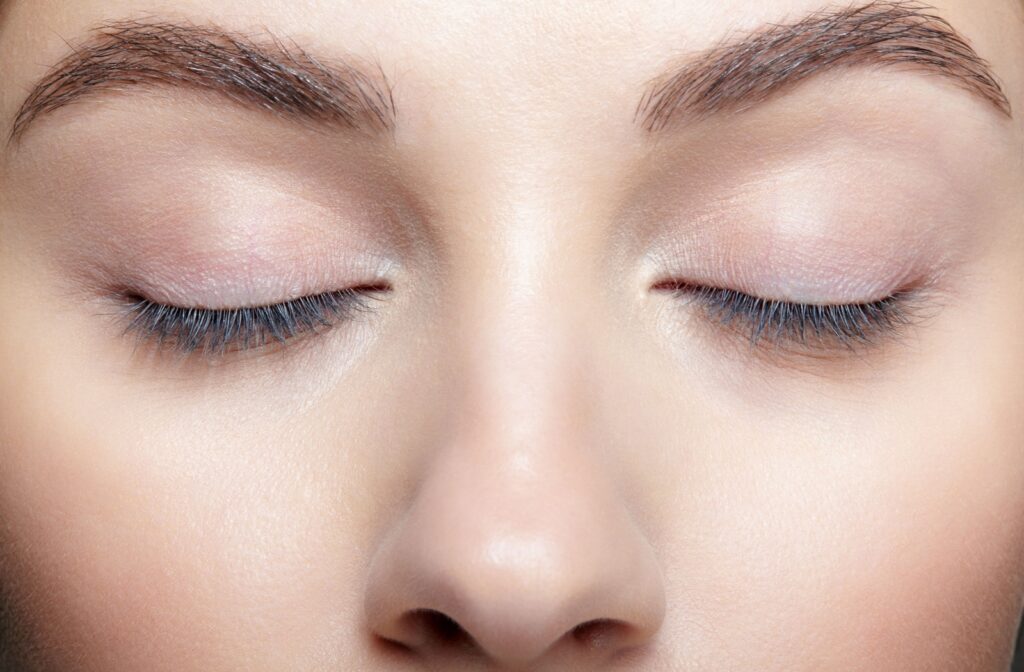 Close up of clean, closed eyes representing proper eyelid hygiene.